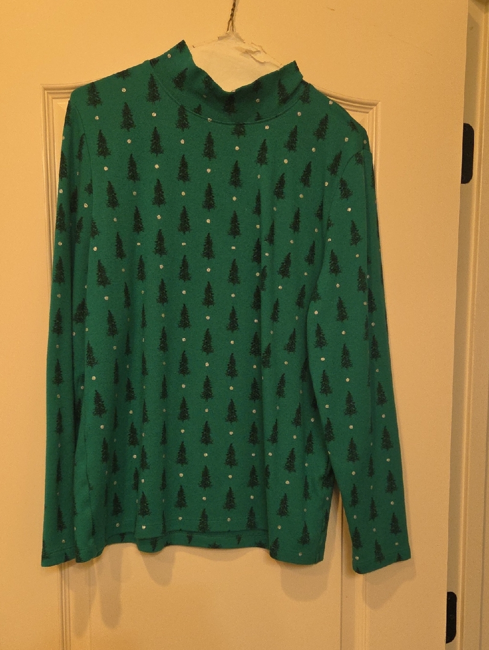 Women's Green Holiday Mock Neck Top